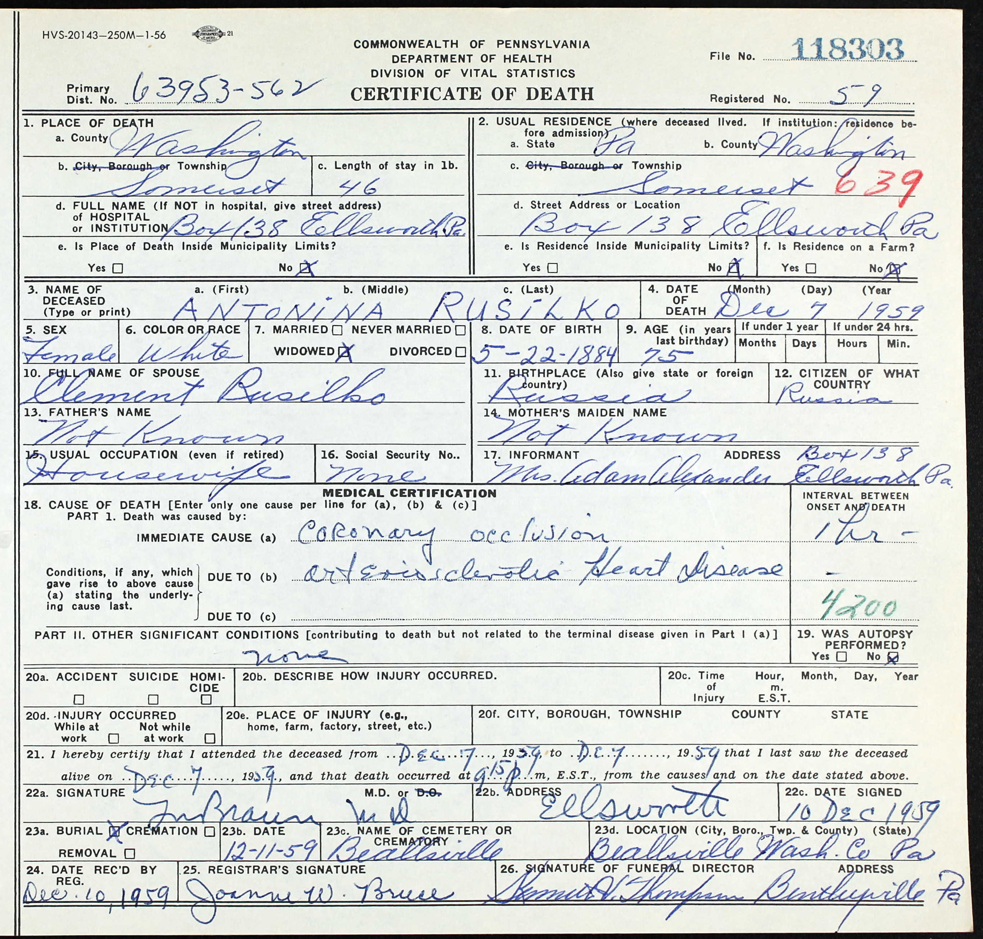 death certificate